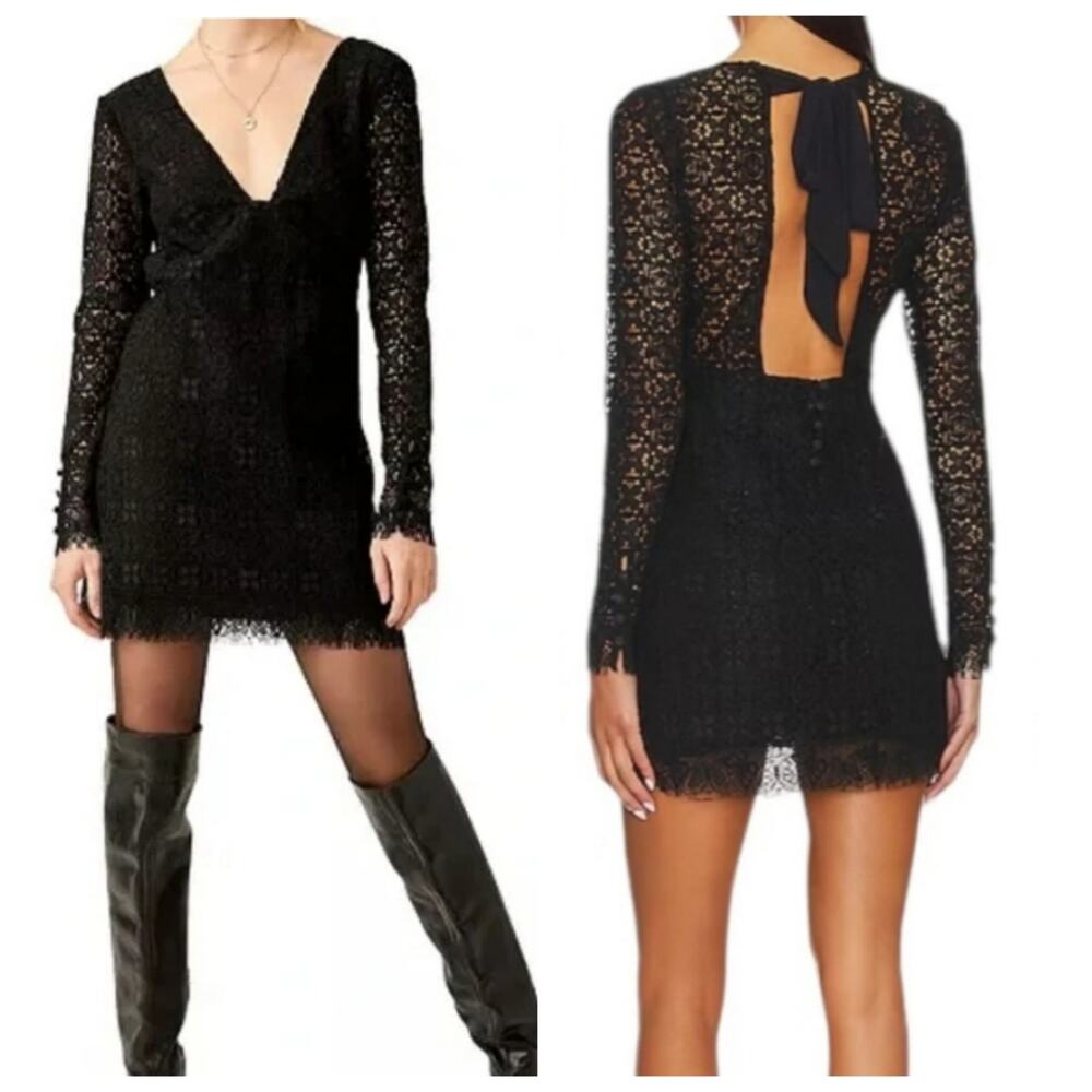 Free People Black Lace Mini Dress with Open Back Bow